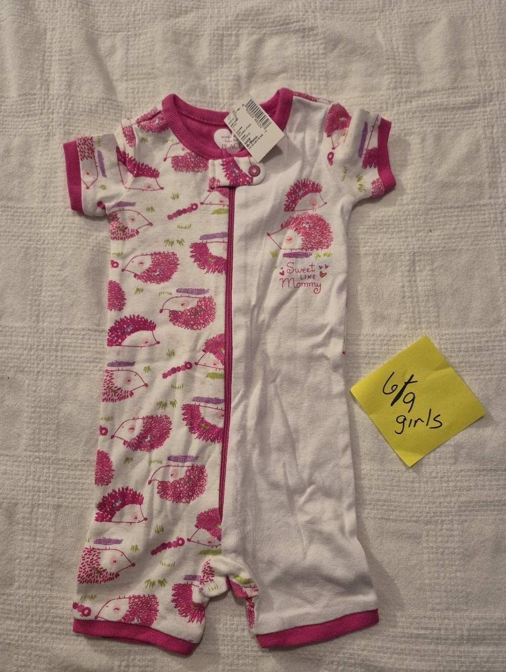Children's Place girls 6-9 months hedgehog shorty pajama romper NWT